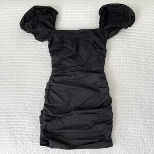 Choosy Mia Short Puff Sleeve Ruched Square Neck Mini Dress in Black Size 0